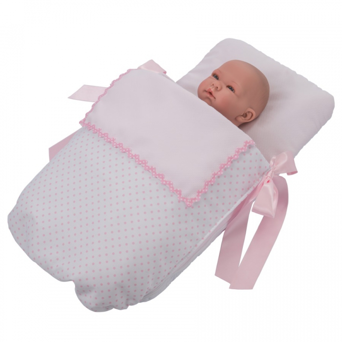 Bebelux | Pink Footmuff with White Polka Dots for pram (doll not included)