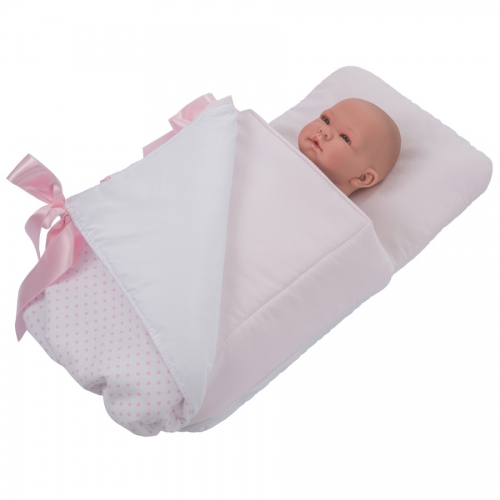 Bebelux | Pink Footmuff with White Polka Dots for pram, opened (doll not included)